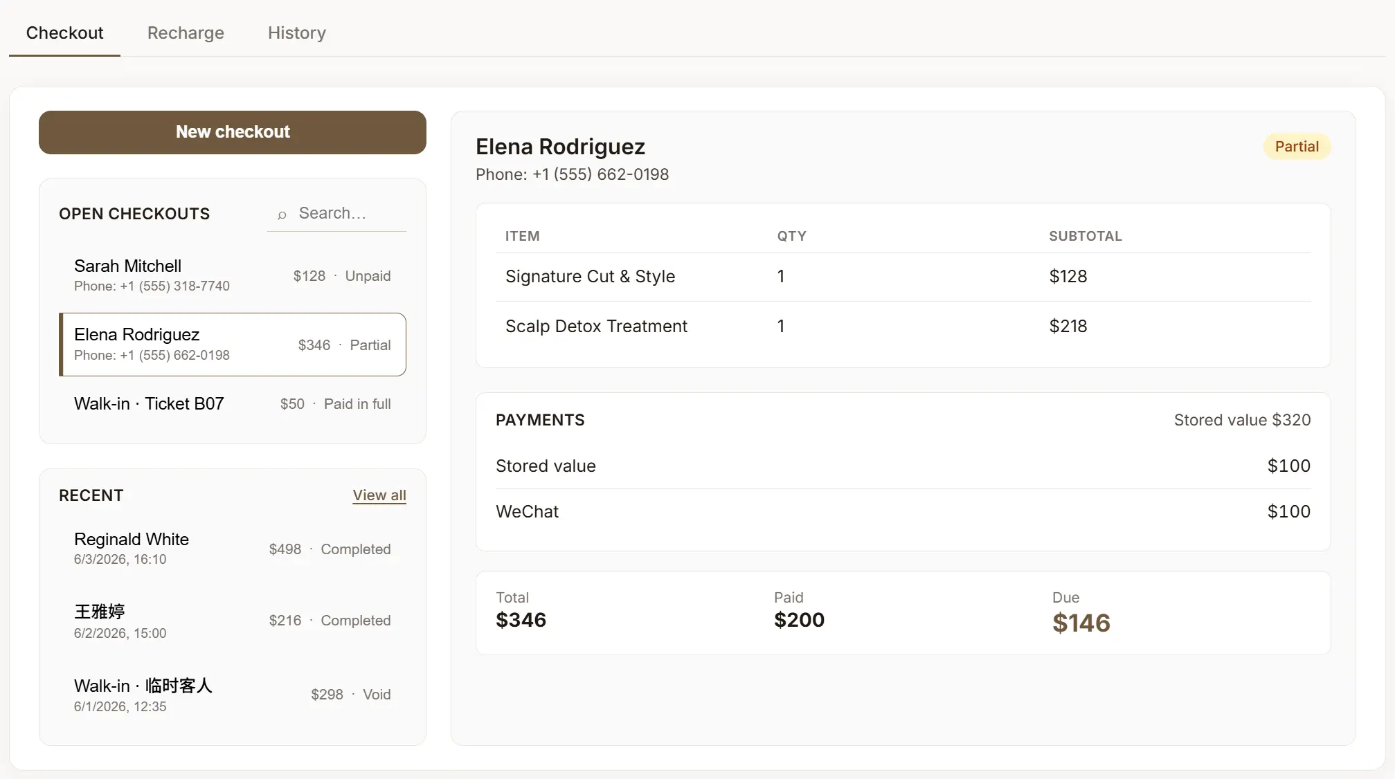 Checkout and stored value